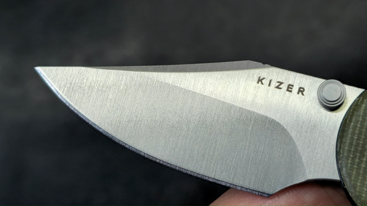 Kizer Drop Bear 2 Green Micarta Handle Nitro-V Clip Point (NEW)
