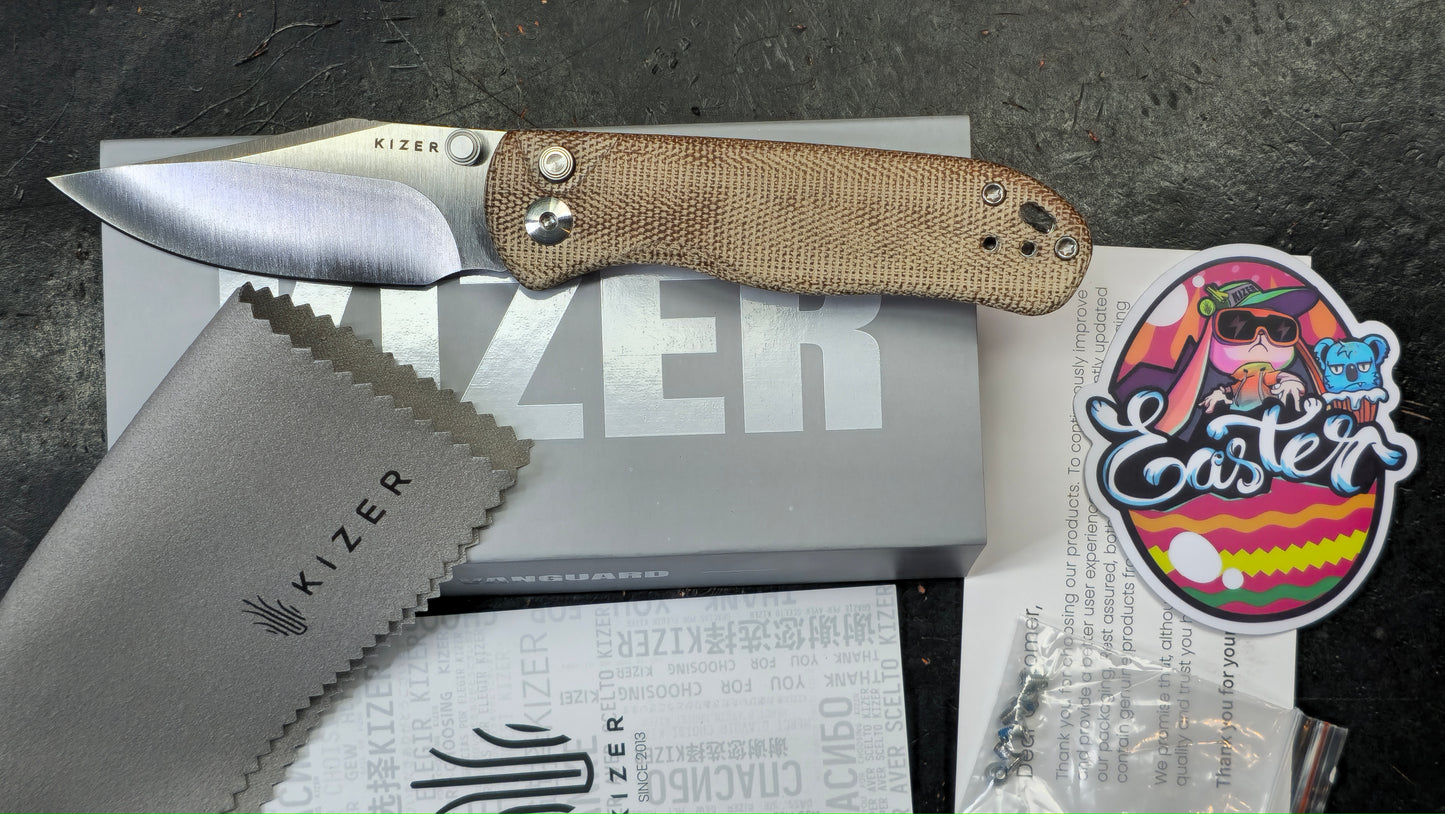 Kizer Drop Bear 2 Brown Micarta Handle Nitro-V Clip Point (NEW)