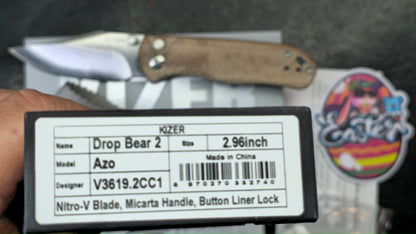 Kizer Drop Bear 2 Brown Micarta Handle Nitro-V Clip Point (NEW)