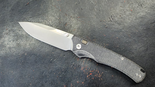 Remette WD107 Button Lock Micarta Handle 14C28N Blade, (NEW)