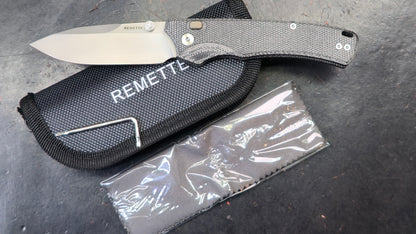 Remette WD107 Button Lock Micarta Handle 14C28N Blade, (NEW)