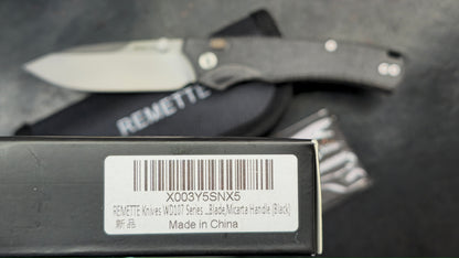 Remette WD107 Button Lock Micarta Handle 14C28N Blade, (NEW)