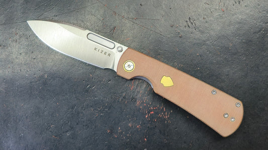 Kizer Retro Khaki Micarta/Brass Handle Nitro-V Drop Point (NEW)