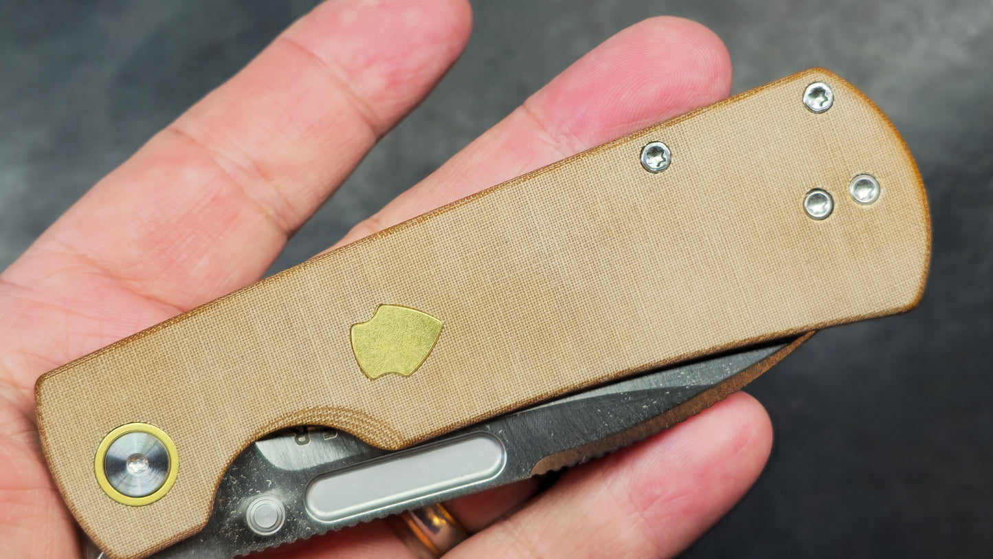 Kizer Retro Khaki Micarta/Brass Handle Nitro-V Drop Point (NEW)