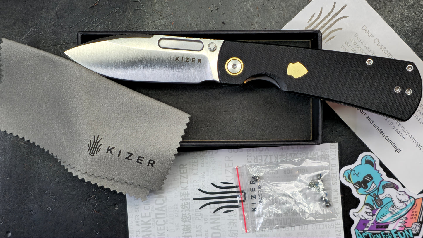 Kizer Retro Black G10/Brass Handle Nitro-V Drop Point (NEW)