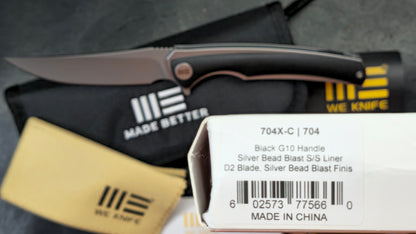 We Knife 704X Black G10 Steel Liners 3.6” D2 (NEW)