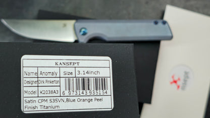 Kansept Anomaly Blue Orange Peel Titanium Handle S35VN (NEW - OPEN BOX) (Copy)