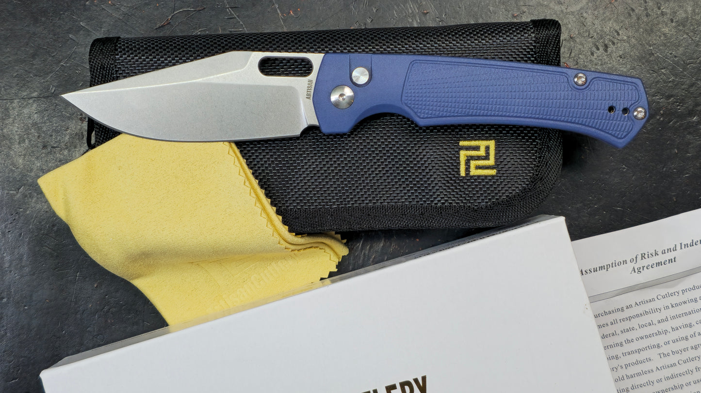 Artisan Cutlery Revel Folding Knife Blue FRN Handle S90V (NEW)