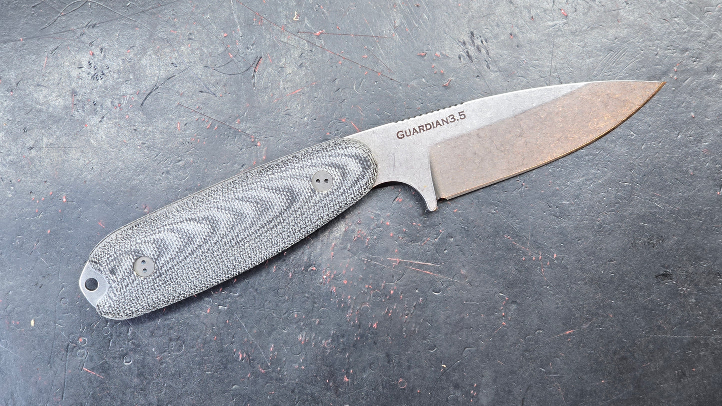 Bradford Knives Guardian 3.5 Black Micarta Sabre Grind Stonewashed Bohler N690 (NEW)