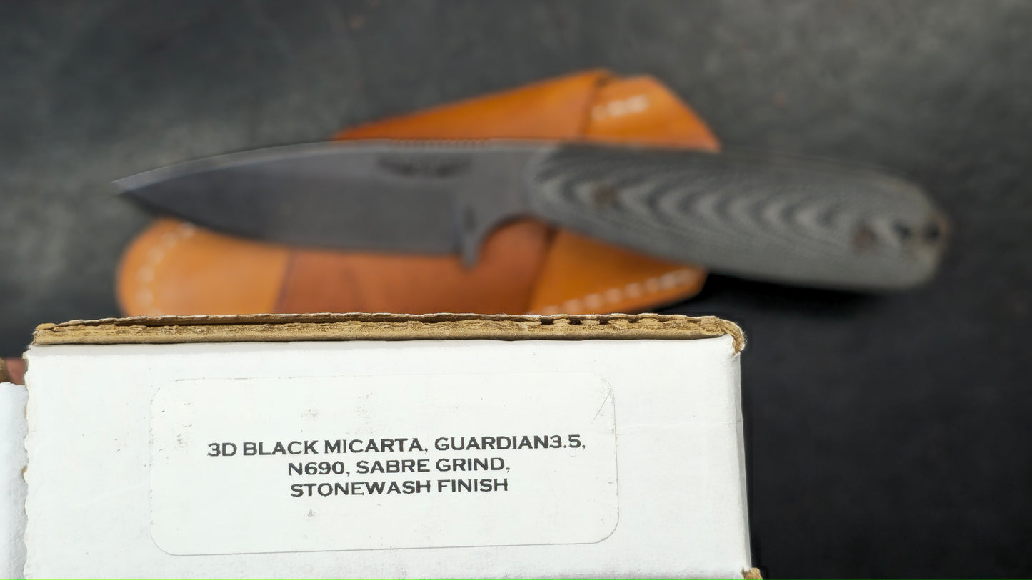 Bradford Knives Guardian 3.5 Black Micarta Sabre Grind Stonewashed Bohler N690 (NEW)