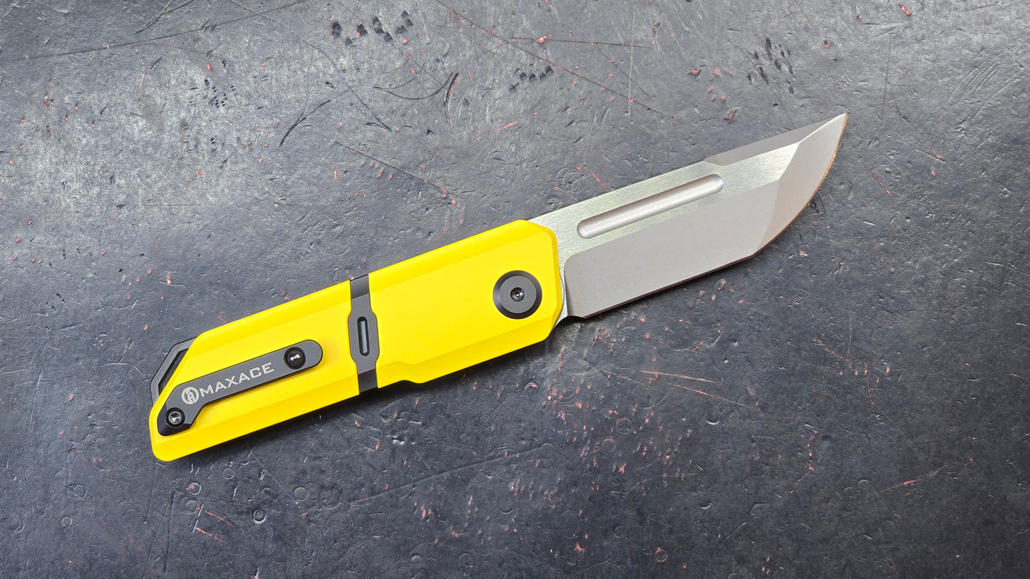Maxace Capsule Pocket Knife Cerakote Yellow/Black Titanium Handle Magnacut (NEW)