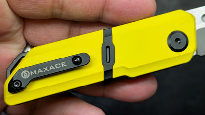 Maxace Capsule Pocket Knife Cerakote Yellow/Black Titanium Handle Magnacut (NEW)