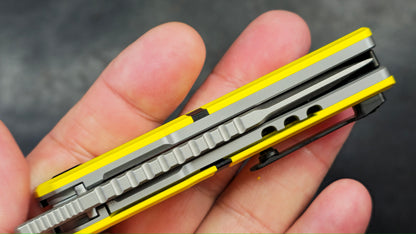 Maxace Capsule Pocket Knife Cerakote Yellow/Black Titanium Handle Magnacut (NEW)