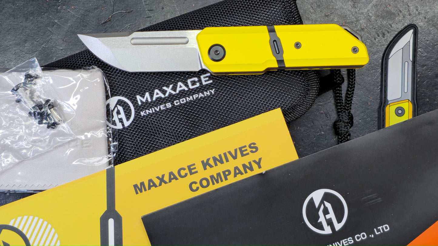 Maxace Capsule Pocket Knife Cerakote Yellow/Black Titanium Handle Magnacut (NEW)