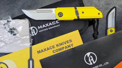 Maxace Capsule Pocket Knife Cerakote Yellow/Black Titanium Handle Magnacut (NEW)