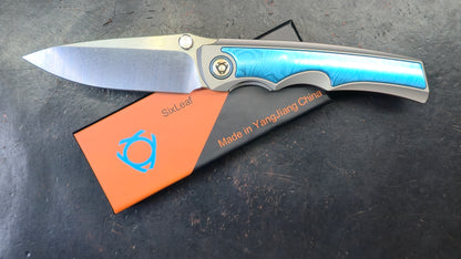 Sixleaf SL-79 Titanium / Aluminum Damascus 10CR15MOV (NEW)