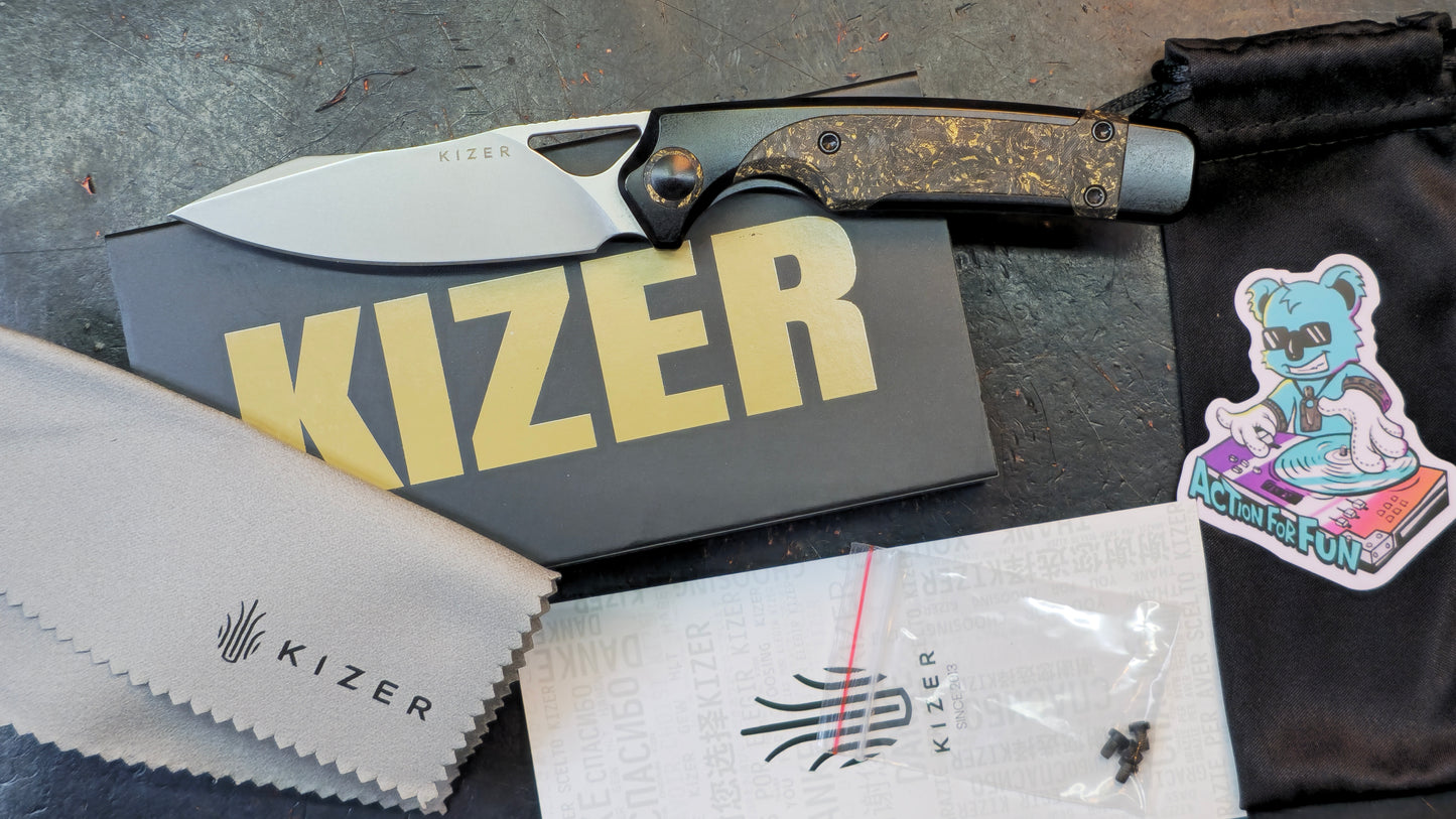 Kizer Ara Black Titanium with Gold Carbon Fiber Handle S45VN (NEW)