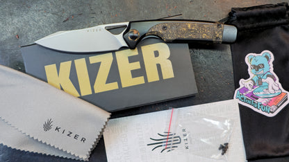 Kizer Ara Black Titanium with Gold Carbon Fiber Handle S45VN (NEW)