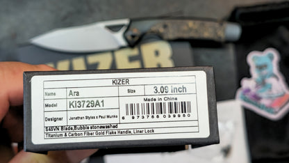Kizer Ara Black Titanium with Gold Carbon Fiber Handle S45VN (NEW)