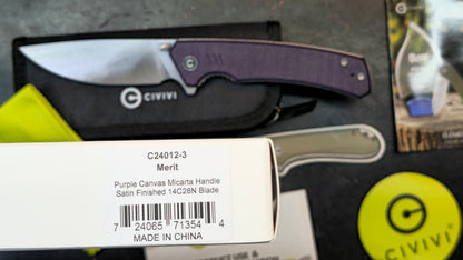 Civivi Merit Purple Canvas Micarta Handle 14C28N (NEW)