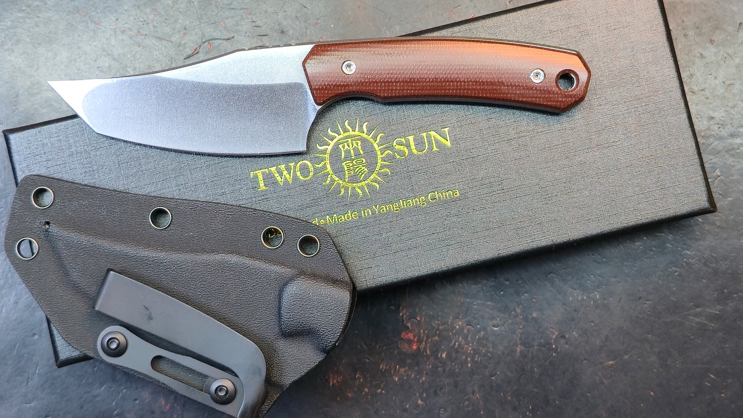 TwoSun TS608 Fixed Blade Brown Micarta Kydex Sheath D2 (NEW)