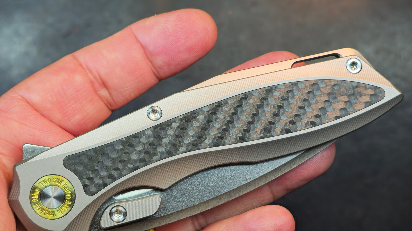 TwoSun TS578 Titanium/Carbon Fiber Handle K110 Plain Edge  (NEW)