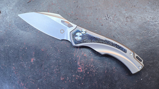 SixLeaf Folding Knife Blue Titanium Handle 14C28N