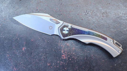 SixLeaf Folding Knife Yellow Titanium Handle 14C28N