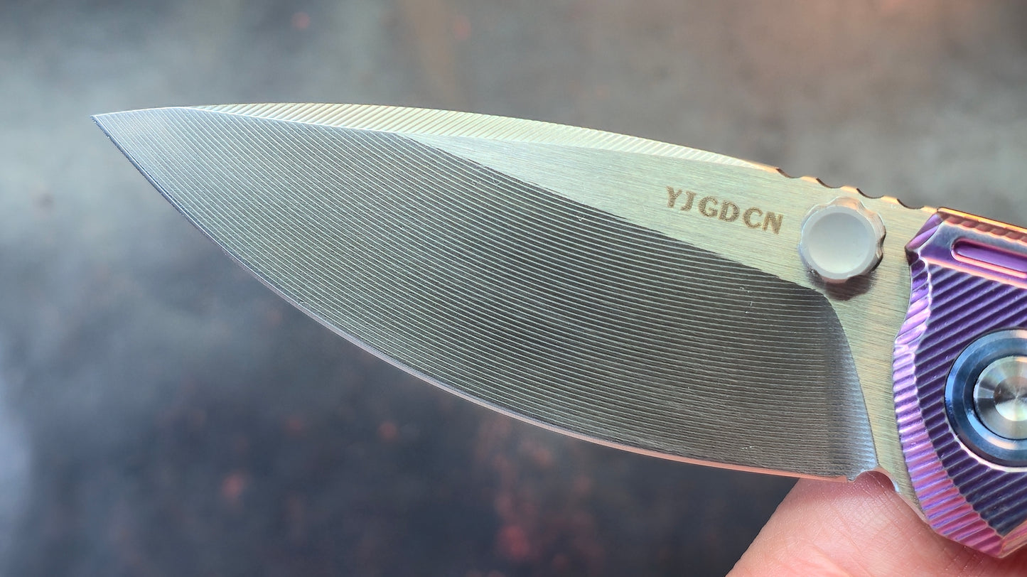 YJGDCN YJ2526 RIHE Design Button lock Titanium Handle M390 Blade
