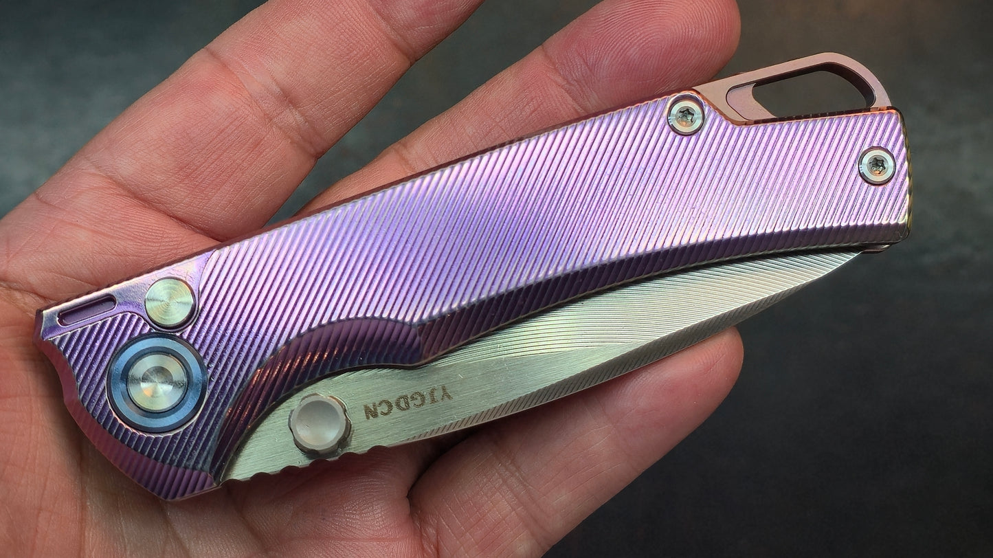 YJGDCN YJ2526 RIHE Design Button lock Titanium Handle M390 Blade