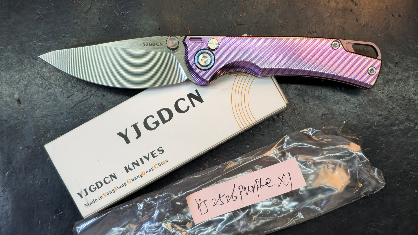 YJGDCN YJ2526 RIHE Design Button lock Titanium Handle M390 Blade