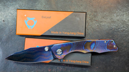 SixLeaf SL-81 Timascus Handle Damascus Blade
