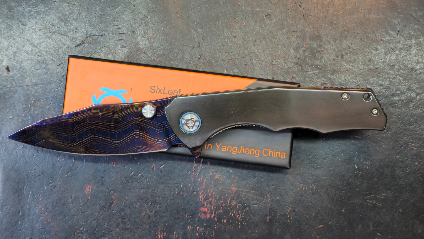 SixLeaf SL-81 Zirconium Handle Damascus Blade