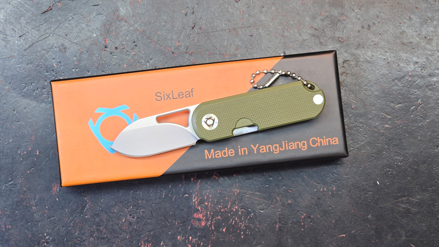 SixLeaf SL-75A-Green Micro Mini Folding Knife G10 Handle D2 Blade