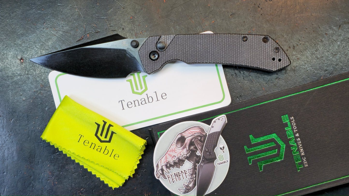 Tenable Fenrir Folding Knife Black Micarta Handle 14C28N Harpoon