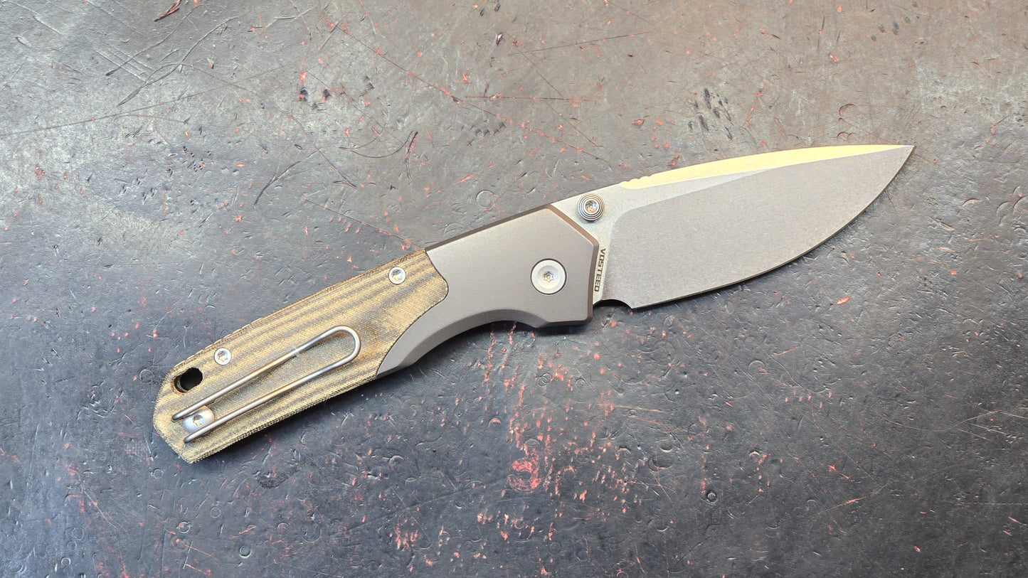 Vosteed Psyop Folding Knife Green Norplex UltreX Micarta Handle S35VN