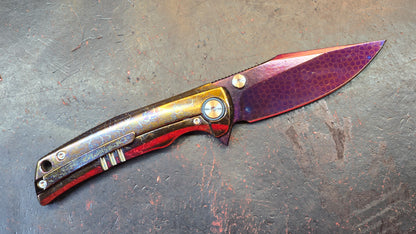 Sixleaf SL-85 Titanium Lightning Ano Dragon Damascus Blade