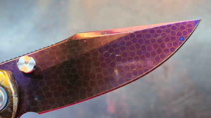 Sixleaf SL-85 Titanium Lightning Ano Dragon Damascus Blade