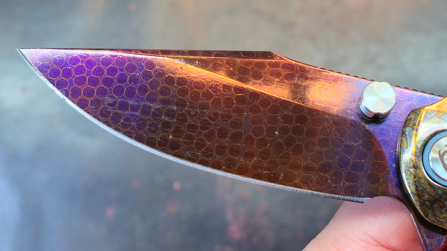 Sixleaf SL-85 Titanium Lightning Ano Dragon Damascus Blade