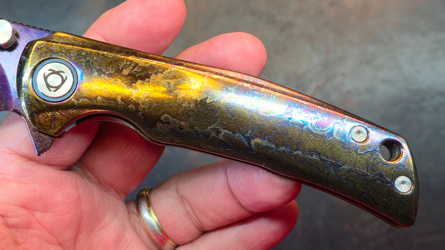 Sixleaf SL-85 Titanium Lightning Ano Dragon Damascus Blade