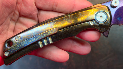 Sixleaf SL-85 Titanium Lightning Ano Dragon Damascus Blade