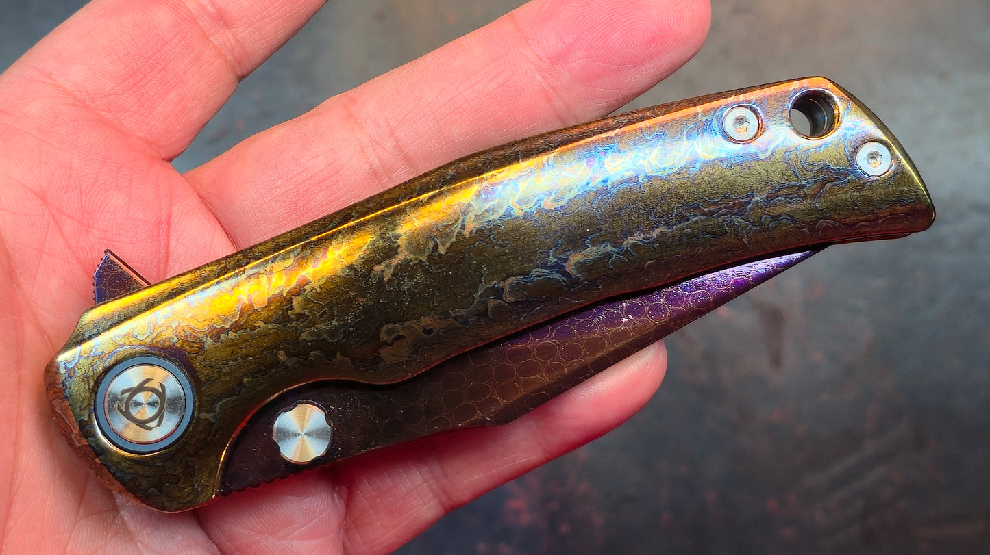 Sixleaf SL-85 Titanium Lightning Ano Dragon Damascus Blade