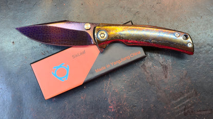 Sixleaf SL-85 Titanium Lightning Ano Dragon Damascus Blade