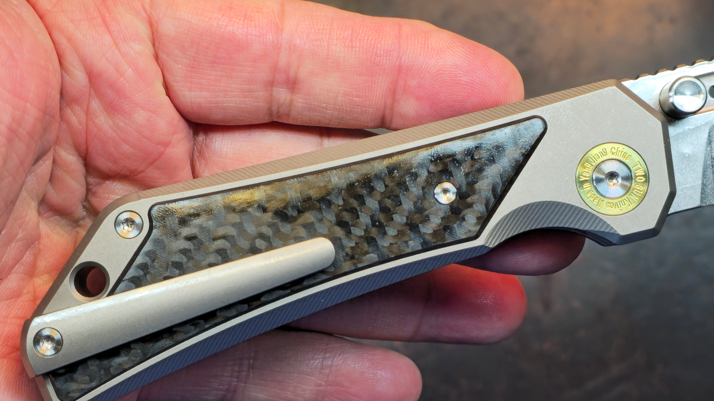 TWOSUN TS600 TITANIUM/CARBON FIBER HANDLE 14C28N Blade