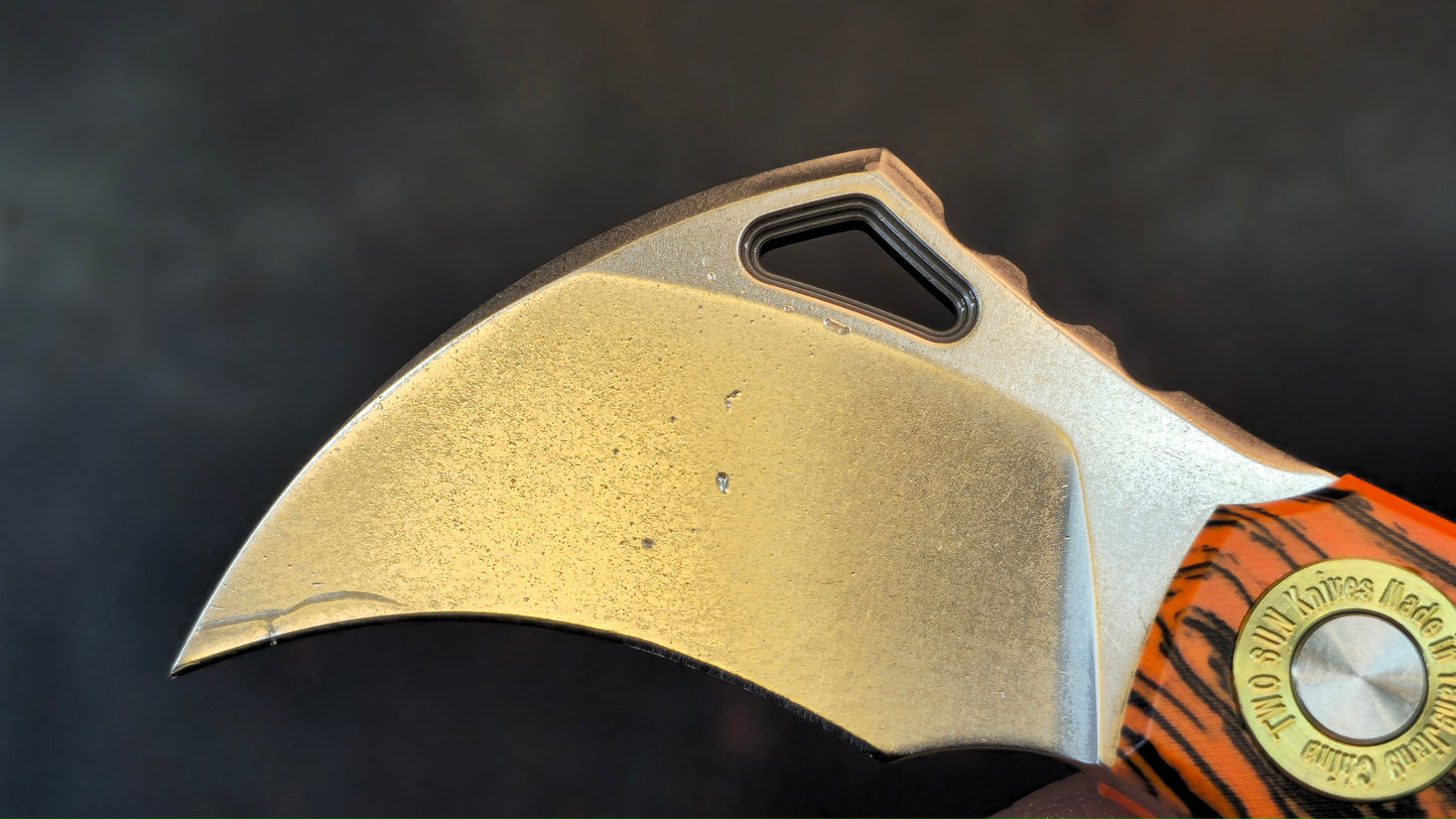 TWOSUN TS612 RED / Black FIXED KARAMBIT CLAW G10 Handle D2 STONEWASH