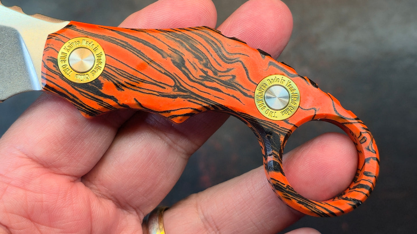 TWOSUN TS612 RED / Black FIXED KARAMBIT CLAW G10 Handle D2 STONEWASH