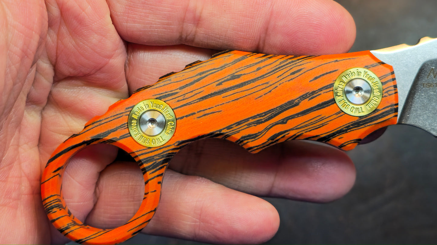 TWOSUN TS612 RED / Black FIXED KARAMBIT CLAW G10 Handle D2 STONEWASH