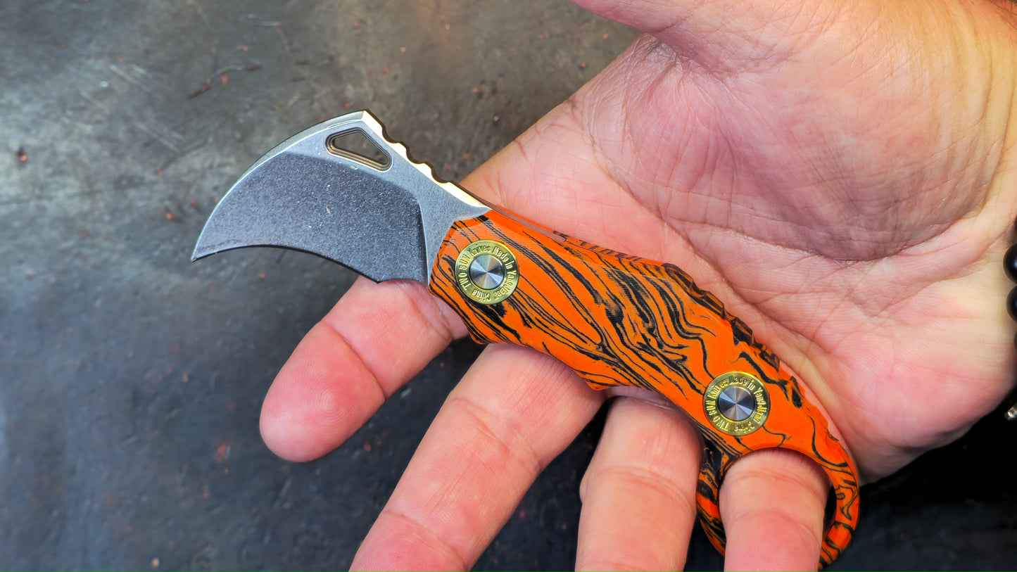 TWOSUN TS612 RED / Black FIXED KARAMBIT CLAW G10 Handle D2 STONEWASH