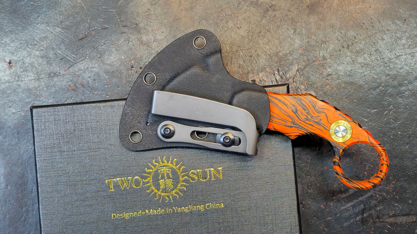 TWOSUN TS612 RED / Black FIXED KARAMBIT CLAW G10 Handle D2 STONEWASH