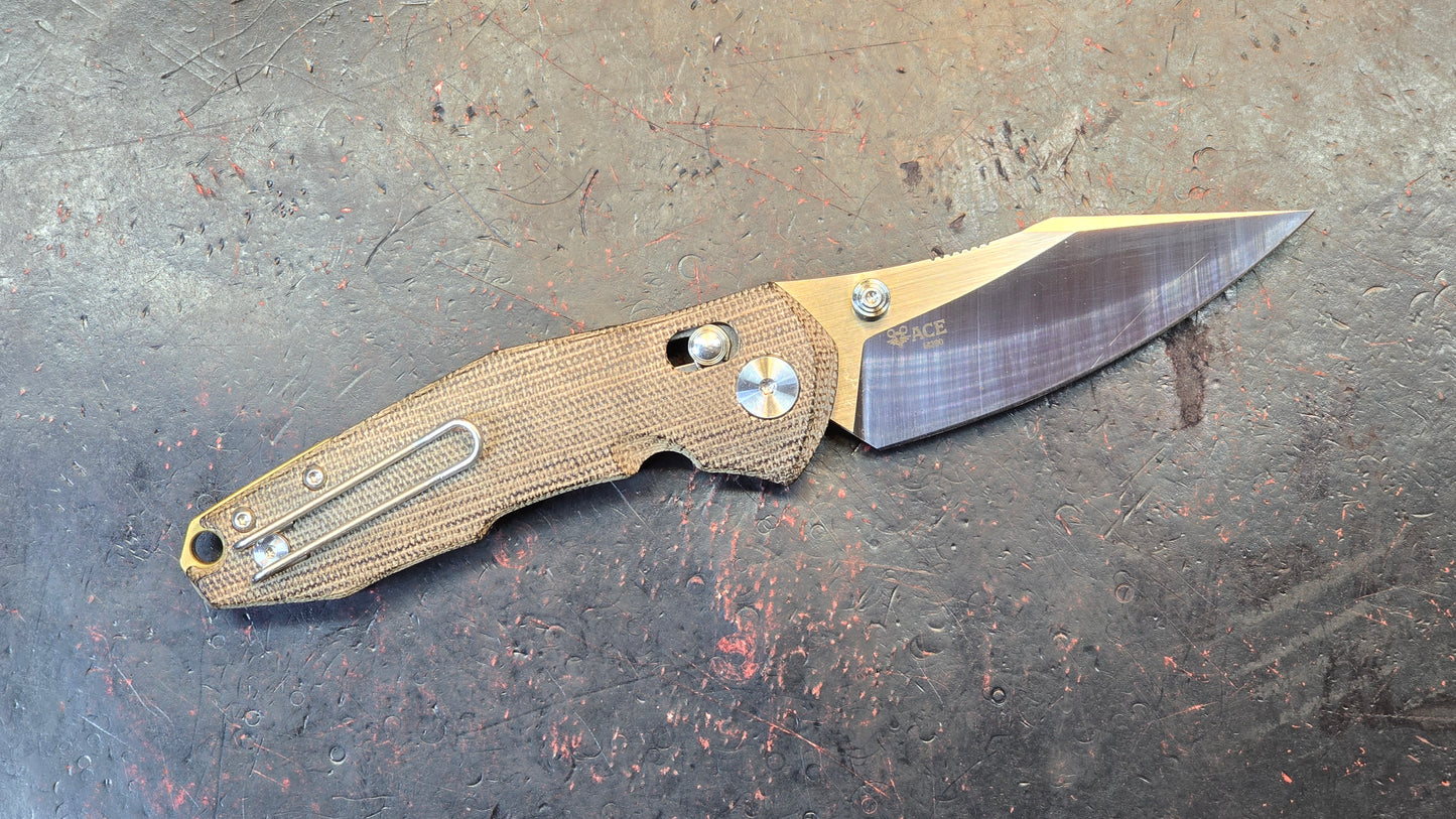 GiantMouse Knives ACE Nazca Natural Canvas Micarta Handle M390